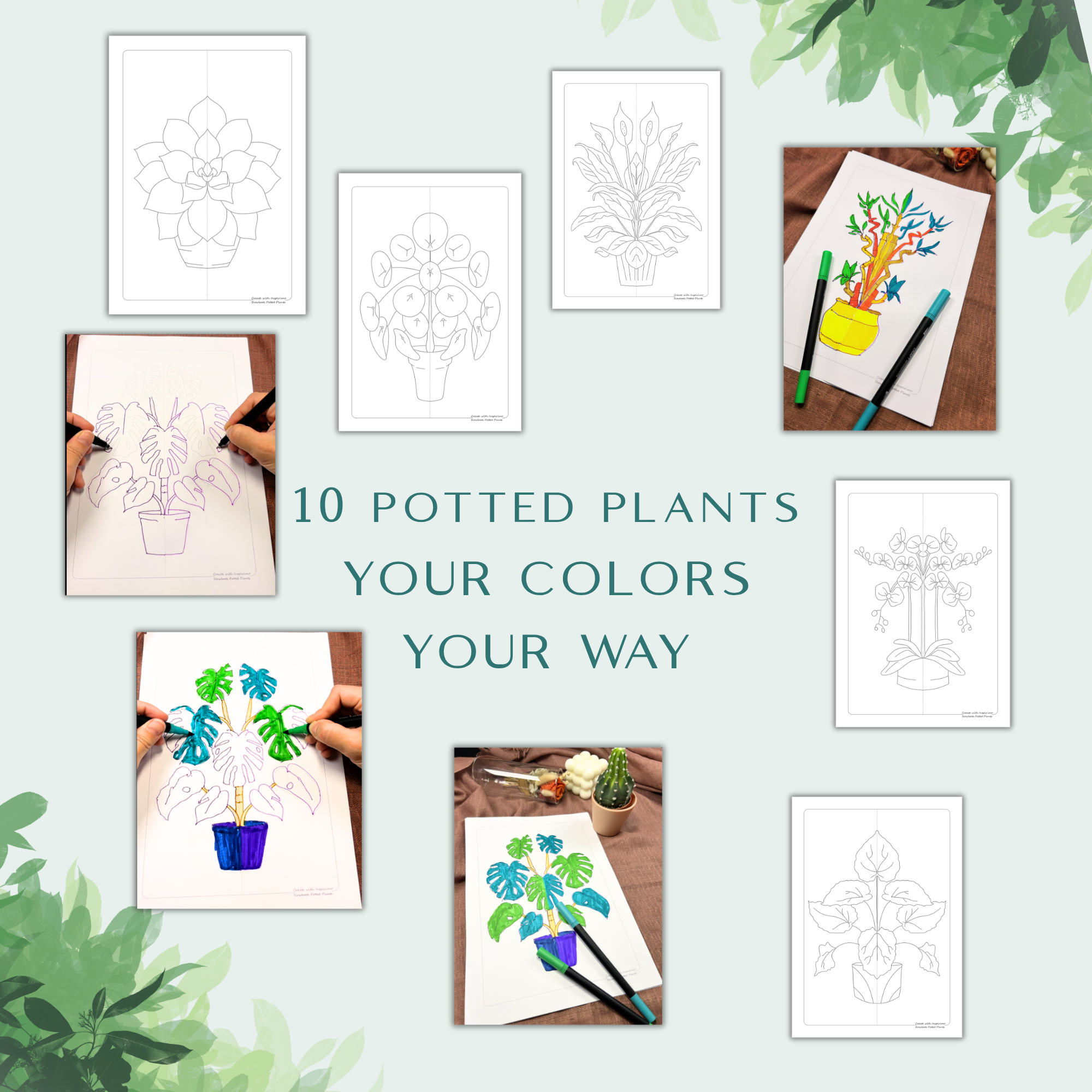 Potted Plants Slowbook β Draw & Colour with Both Hands (Digital Download) - Image 2