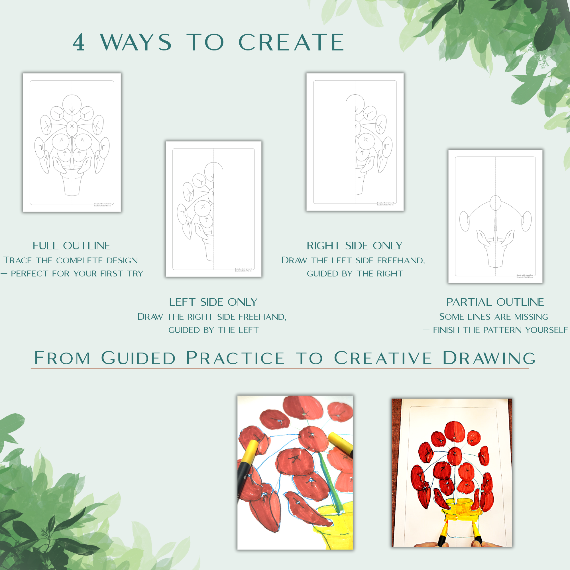 Potted Plants Slowbook β Draw & Colour with Both Hands (Digital Download) - Image 5