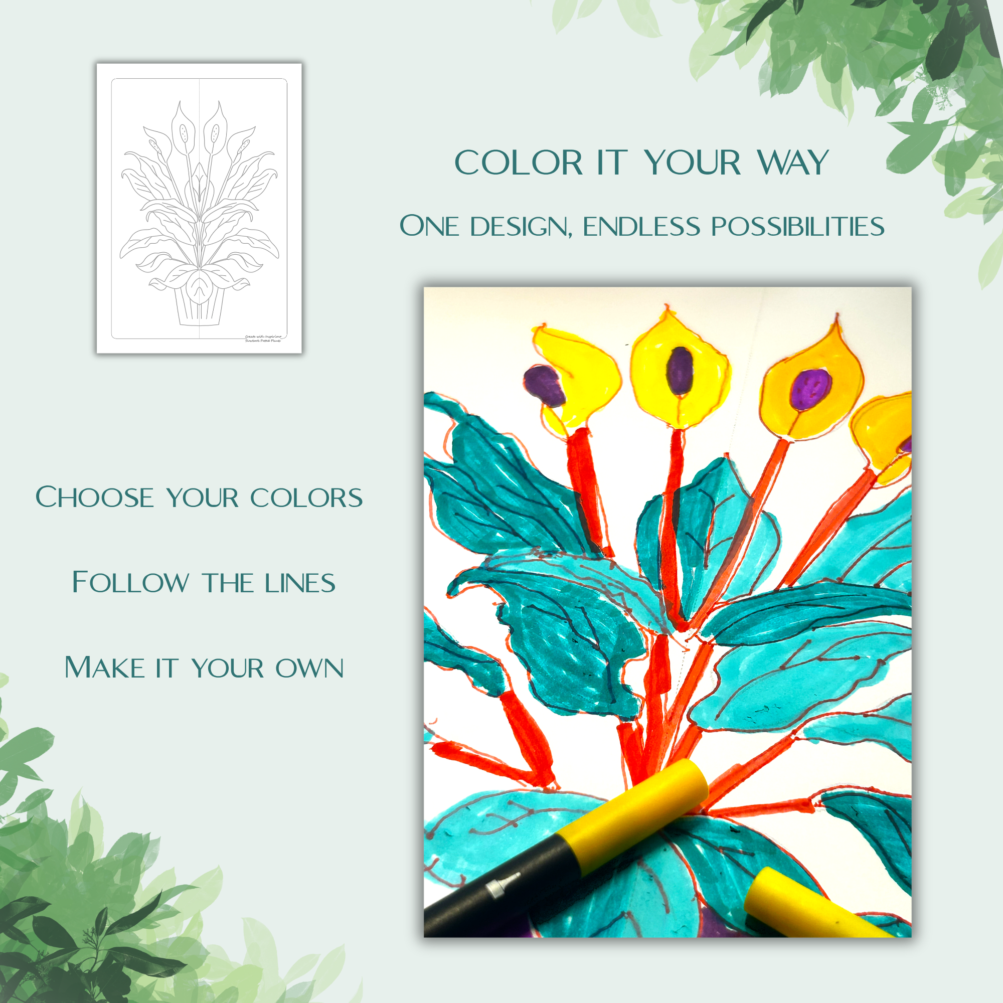 Potted Plants Slowbook β Draw & Colour with Both Hands (Digital Download) - Image 8